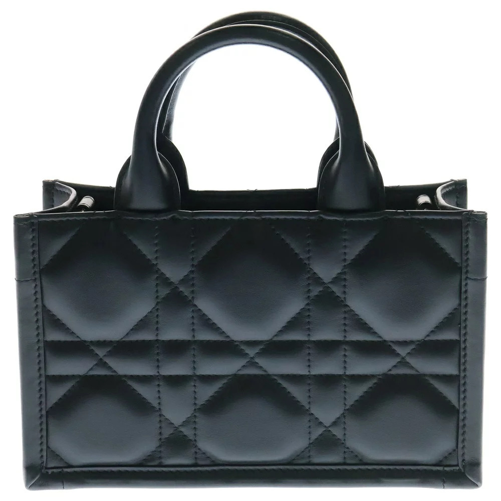 Dior Bag Leather Handbag Macro  Christian Cannage Tote Book Shoulder Black